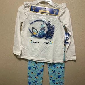 NEW btween Hanukkah Unicorn Legging Shirt Headband (3 piece) Set Girls